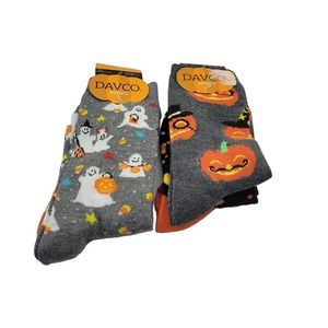 Lot Of 4 Pairs Davco Halloween Theme Ghosts Candy Corn Pumpkin Bats Socks NIP